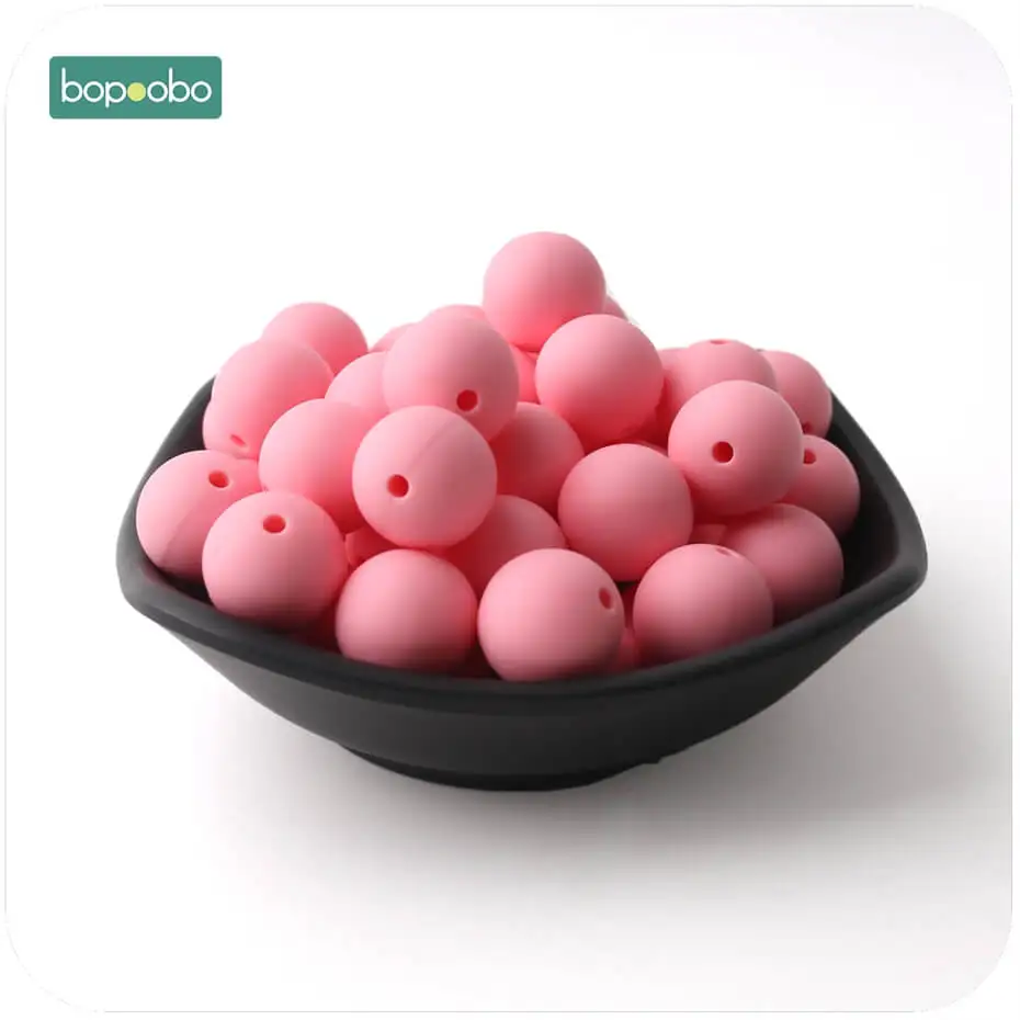 Bopoobo Baby уход, прорезыватель конфеты Цвета 15 мм 30 шт. силиконовые бусины сенсорная игрушка для прорезывания зубов DIY, ювелирные изделия, аксессуары, малоенькая прогулочная коляска Прорезыватель для зубов - Цвет: paple pink