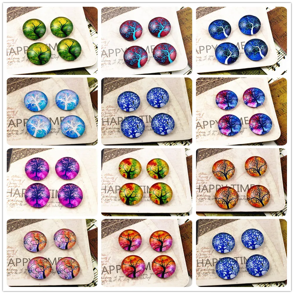

Hot Sale 20pcs 12mm Handmade Photo Glass Cabochons ( Color tree series)