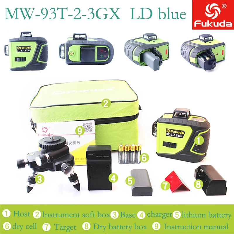 Mw-93t-2-3gx 12 Lines Laser Level Waterproof Laser Level with Outdoor with Battery 360 Horizontal and Vertical Cross Powerful