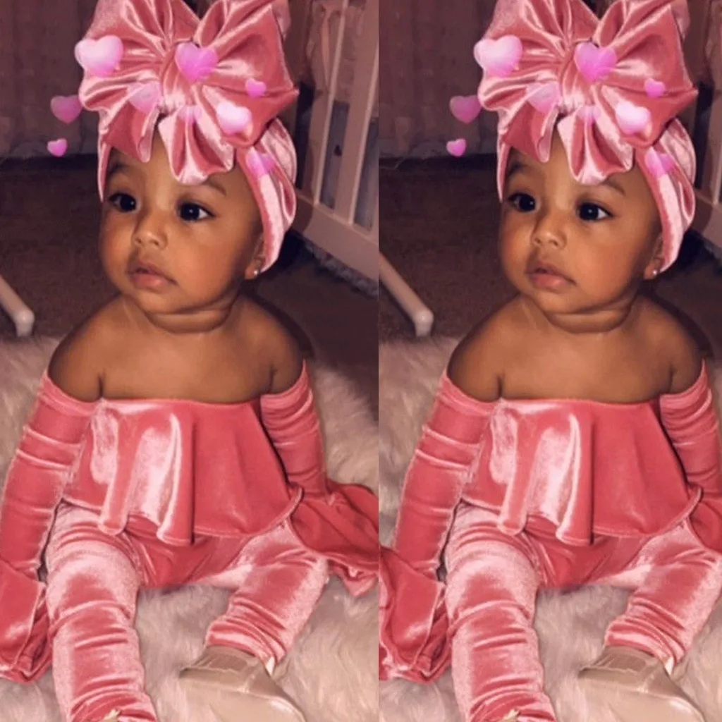 2019 Одежда для девочек Летний комбинезон с открытыми плечами маленьких + повязка