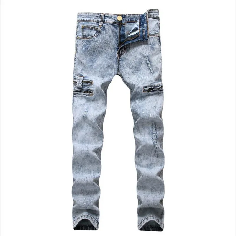 Fashion Ripped Jeans Men Patchwork Hollow Out Printed Beggar Cropped Pants Man Cowboys Denim Pants Male Jeans