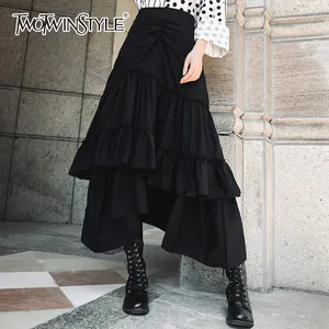 Женская Юбка-миди с оборками TWOTWINSTYLE, черная Повседневная Осенняя Юбка-миди с высокой талией, 2020
