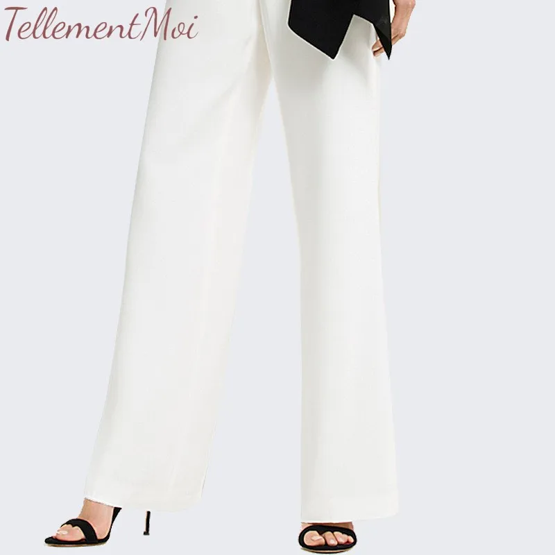 Two Piece Suit 2019 Women OL Long Sleeve O Neck Tops & Wide Legs Pants Outfits Office Lady Simple Elegant 2 Sets | Женская одежда