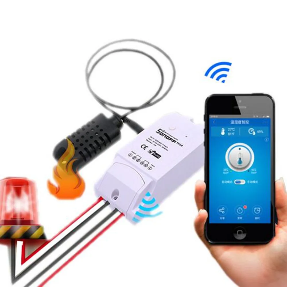 Беспроводной Wi Fi контроллер Sonoff TH 10A 16 А с датчиком температуры и влажности для