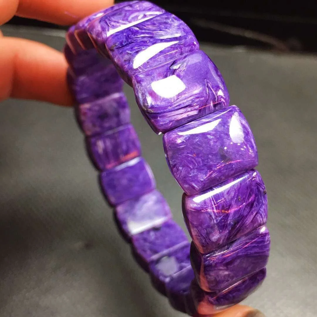 B07298 Genuine Natural Charoite Gemstone Bracelet 14.3x10.5x6.3mm for men women crystal fashion lover bracelets jewelry | Украшения и