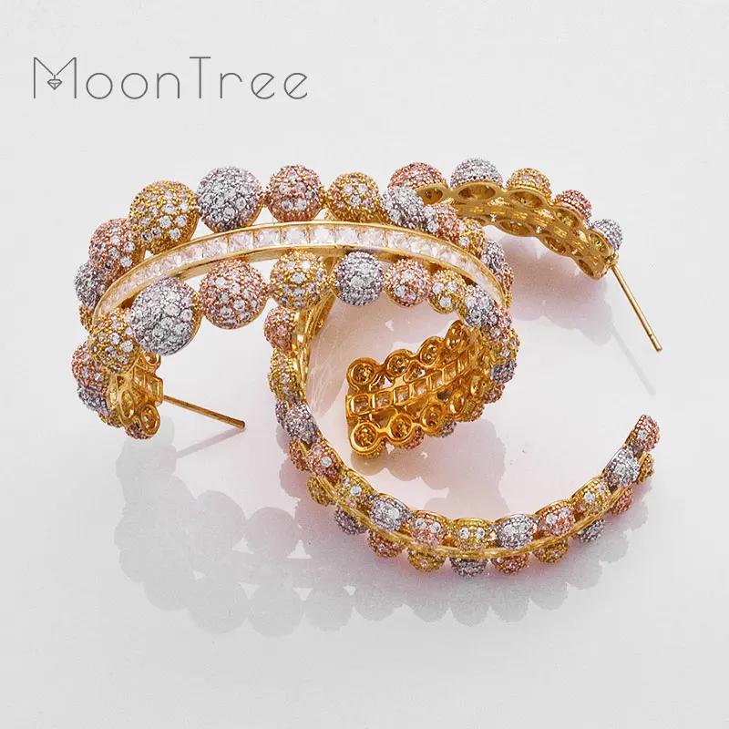 Роскошные шариковые серьги MoonTree 48 мм большие полностью покрытые мелким