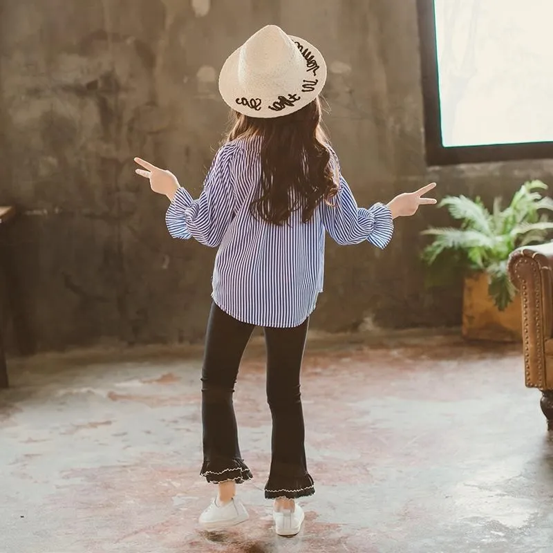 Комплект одежды в полоску для девочек на осень и весну без бретелек с длинным