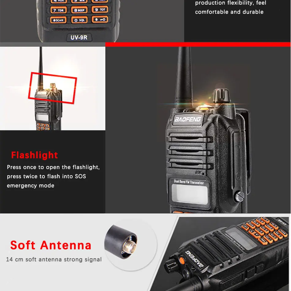 Baofeng UV-9R портативная рация 8 Вт vhf-uhf пониженного напряжения Двойной диапазон IP67 Водонепроницаемый двухстороннее радиофон трансивер
