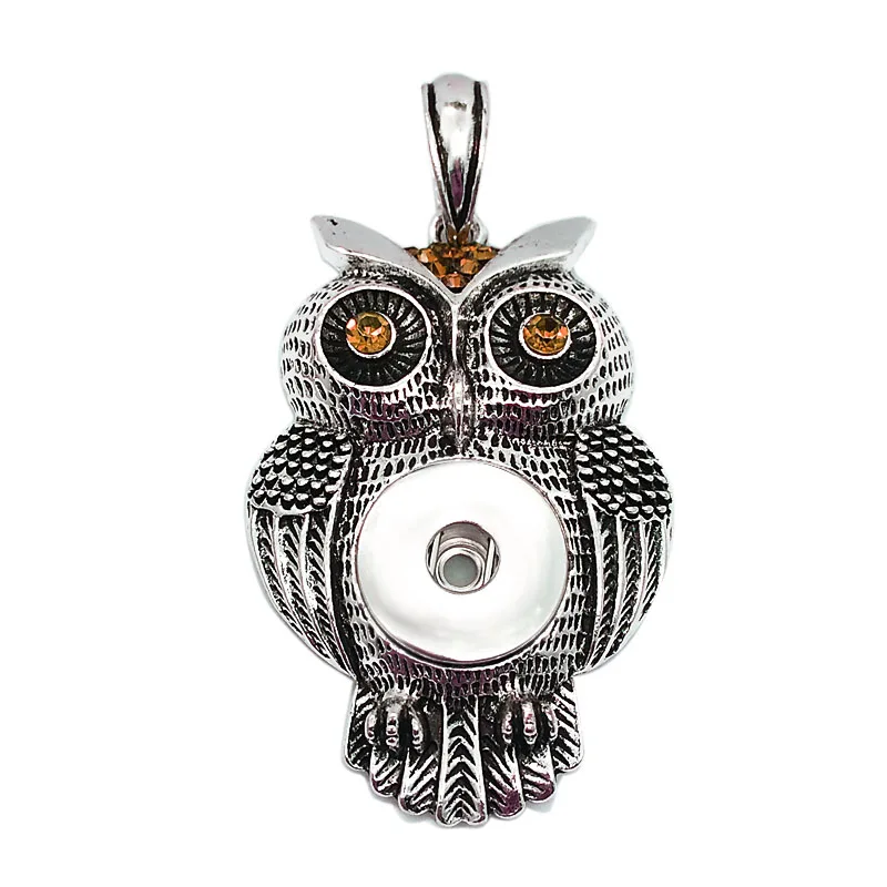 

Hot Sale 118 Owl Rhinestone 18mm Snap Button Necklace Pendant Necklace Interchangeable Charm jewelry For Women gift