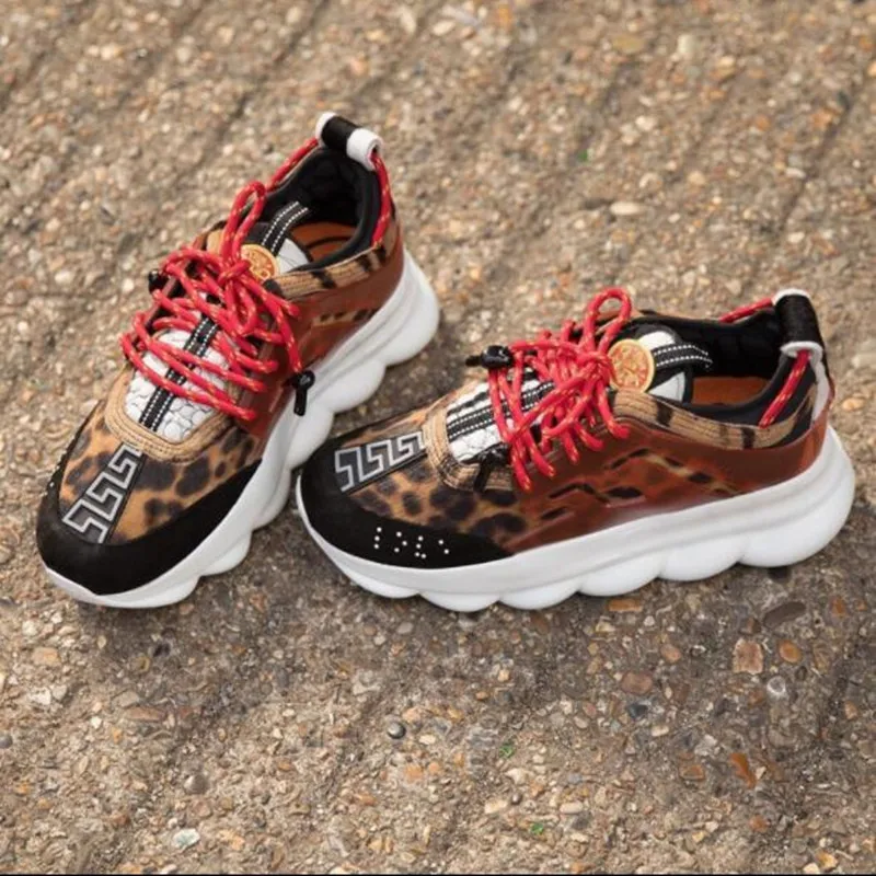Luxury Design Woman Casual Shoes 2018 Retro Leopard Platform Wedge Lace Up Trainers Ultra Leather Sneakers Zapatillas Mujer | Обувь