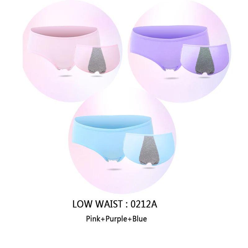 Low Waist 0212A Женские трусы для критических дней LANGSHA, хлопковые бесшовные трусы брифы с широкой непромокаемой вставкой, нижнее белье анатомического кроя для девушек, набор из 3 шт - Цвет: Low Waist 0212A