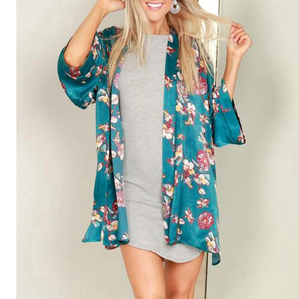 FREE OSTRICH Women Coat Floral Print Beach Blouse Batwing Half Sleeve Navy Summer Fashion Long 2019 New Arrivals | Женская одежда