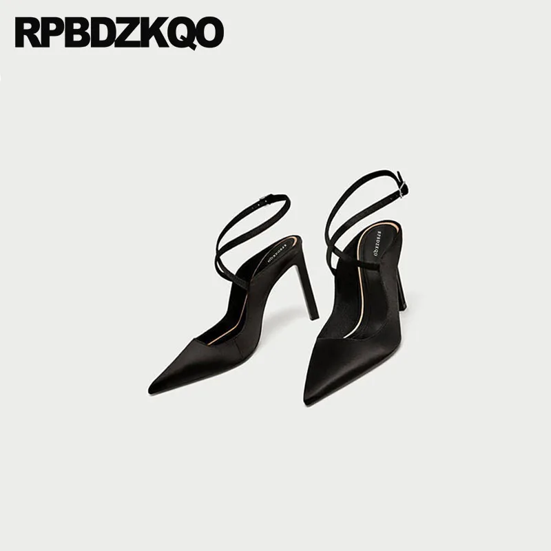 Пересекать ремень Размер 4 34 сандалии шелк насосы стилет Slingback черный подиум высокие каблуки Женская Satin платье обувь Указательный палец Лето новая Китай мода китайская