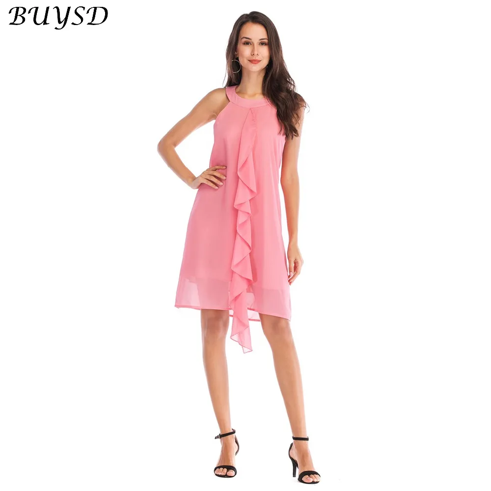 BUYSD 2019 Новое Женское летнее пригородное платье из шифона с однотонным платьем без