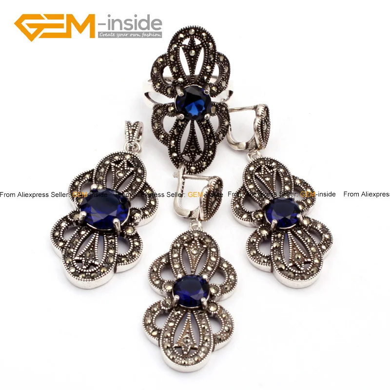 Полуцветочный старину тибетское серебряное кольцо серьги кулон ювелирный набор