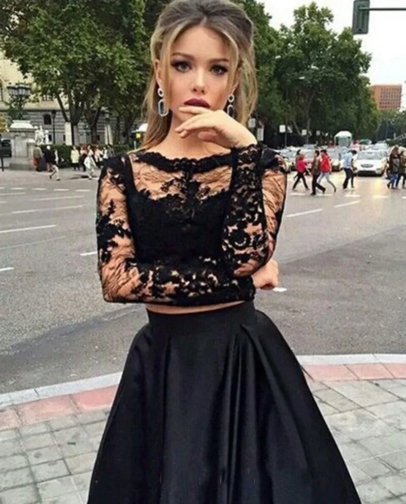 Robe De Soiree, комплект из двух предметов, платья для выпускного вечера, сексуальный черный топ, кружевные длинные платья для выпускного вечера, длина до пола, свадебное платье, vestido de festa