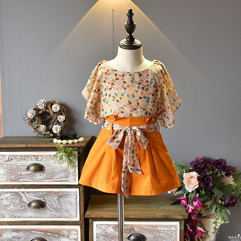 Летняя шифоновая Одежда для девочек новинка 2019 детские костюмы с цветочным
