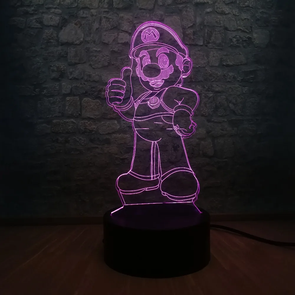 С мультяшным персонажем &quotМарио&quot 3D светодиодный стол ночной Светильник USB