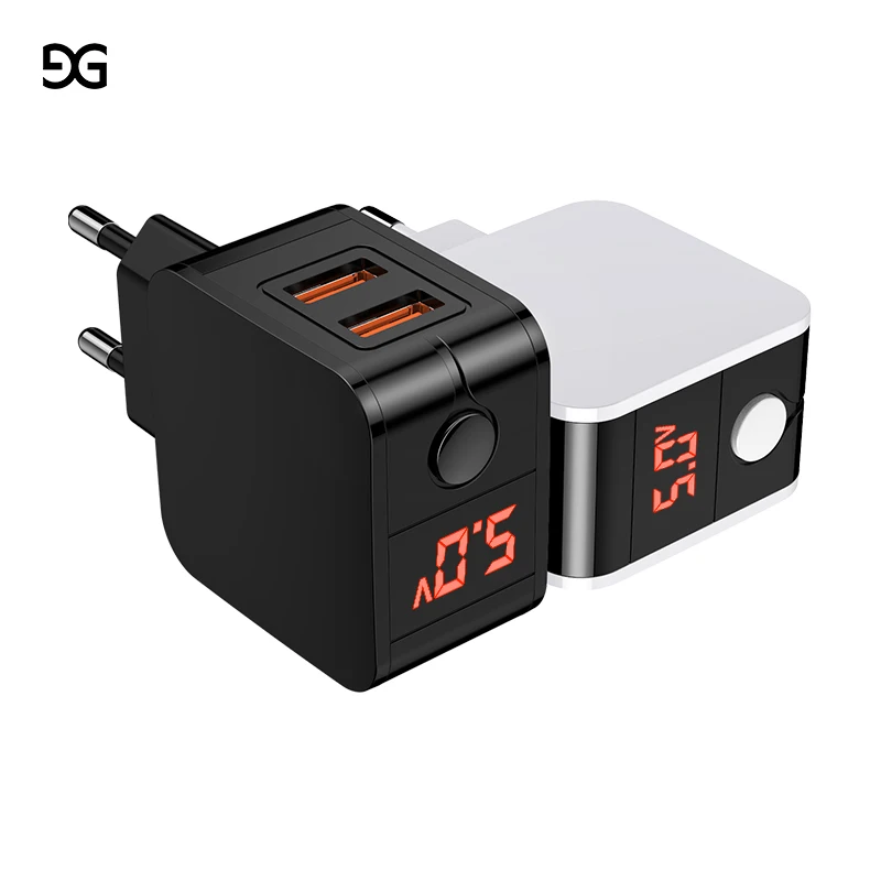 Универсальное зарядное устройство GUSGU с 2 USB портами и светодиодным дисплеем для