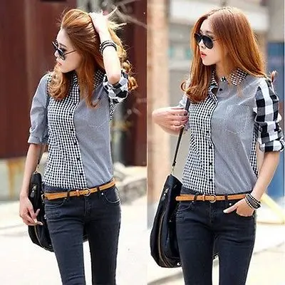 

hirigin fashion Women Shirts female Loose Long Sleeve White and Black Plaid Casual Tops Plus Size Turn-down Collar New Blouses