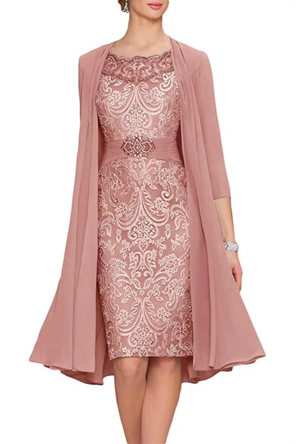 Очаровательное кружевное платье-футляр из двух частей; vestido novia; праздничная одежда для жениха; свадебное платье для гостей; вечерние платья для матери невесты с пиджаком