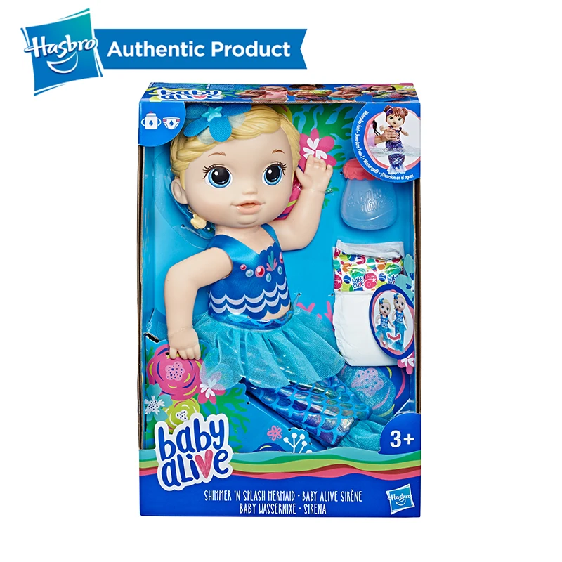Hasbro Baby Alive Shimmer n Splash Русалочка платье светлые волосы, которые Какашки И мочи реалистичные Reborn Baby Doll подгузники кекс день рождения