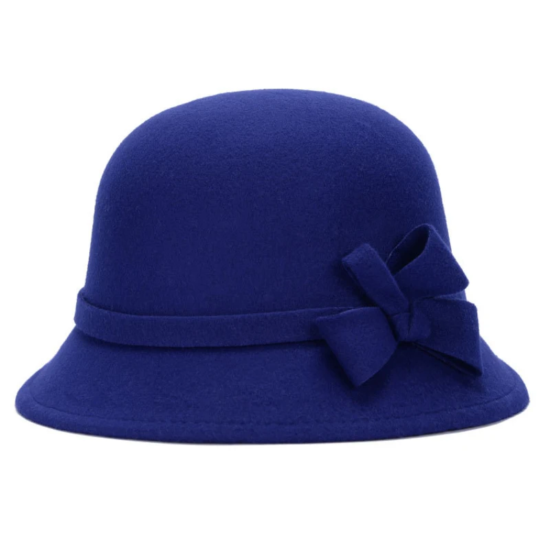 

HT1211 Winter Elegant Warm Cap Women Fedora Cloche Hat Imitate Wool Felt Hat Vintage Retro Bucket Hats Church Hat for Women