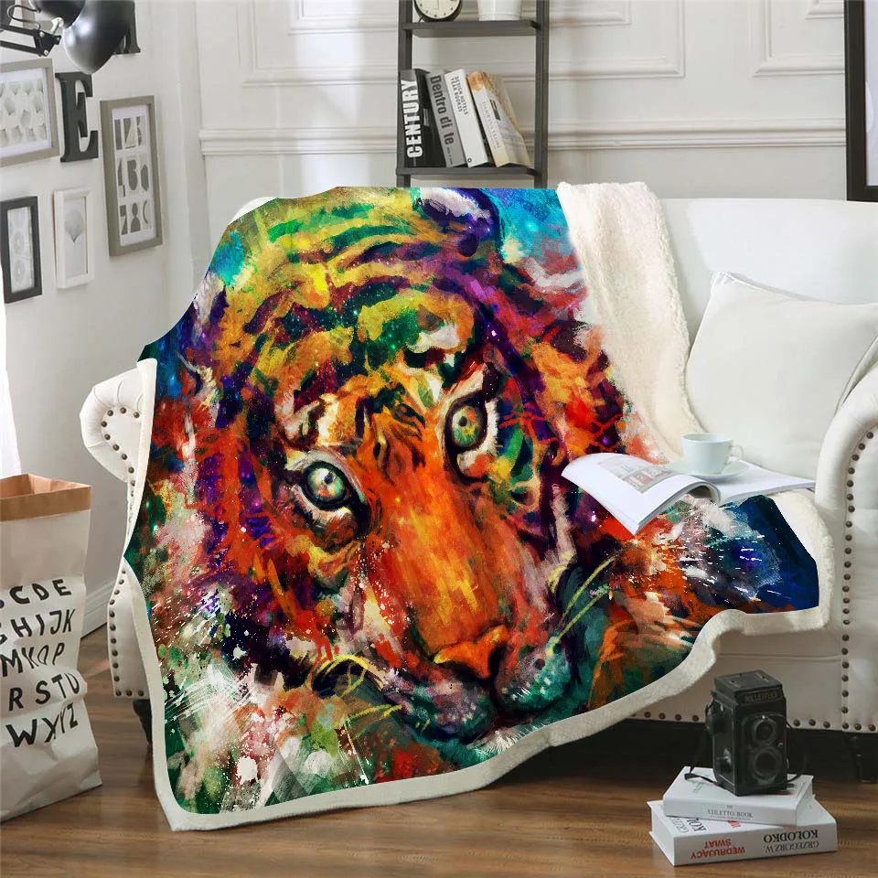 

DIY Print Throw Blanket Tigers Printed Bedspreads Sherpa Fleece Beds Blanket Black and White 150x200cm Dropship