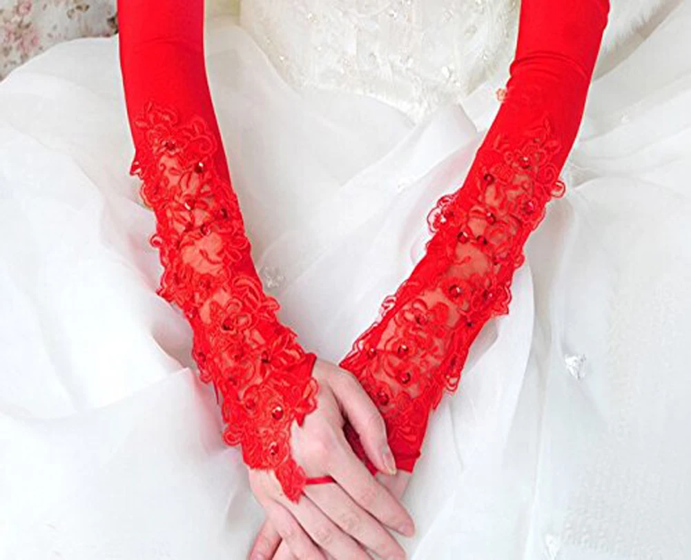 Женские перчатки 2017 модные женские тянущиеся Сатиновые кружевные с аппликацией