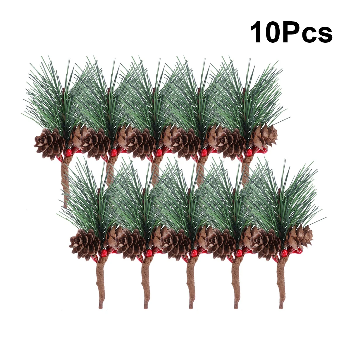 10pcs Artificial PVC Small Pine Stems Picks Trees With Pinecones Berries for Flower Wreaths Home Decoration Christmas