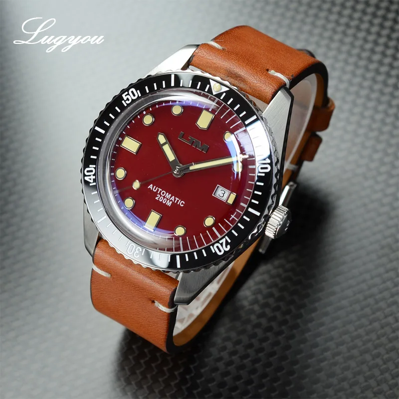 Red PT5000 Lugyou San Martin Sea Master Diver Мужские часы Автоматические из нержавеющей стали сапфировое стекло 20 бар водонепроницаемый кожаный ремешок Дата - Цвет: Red PT5000
