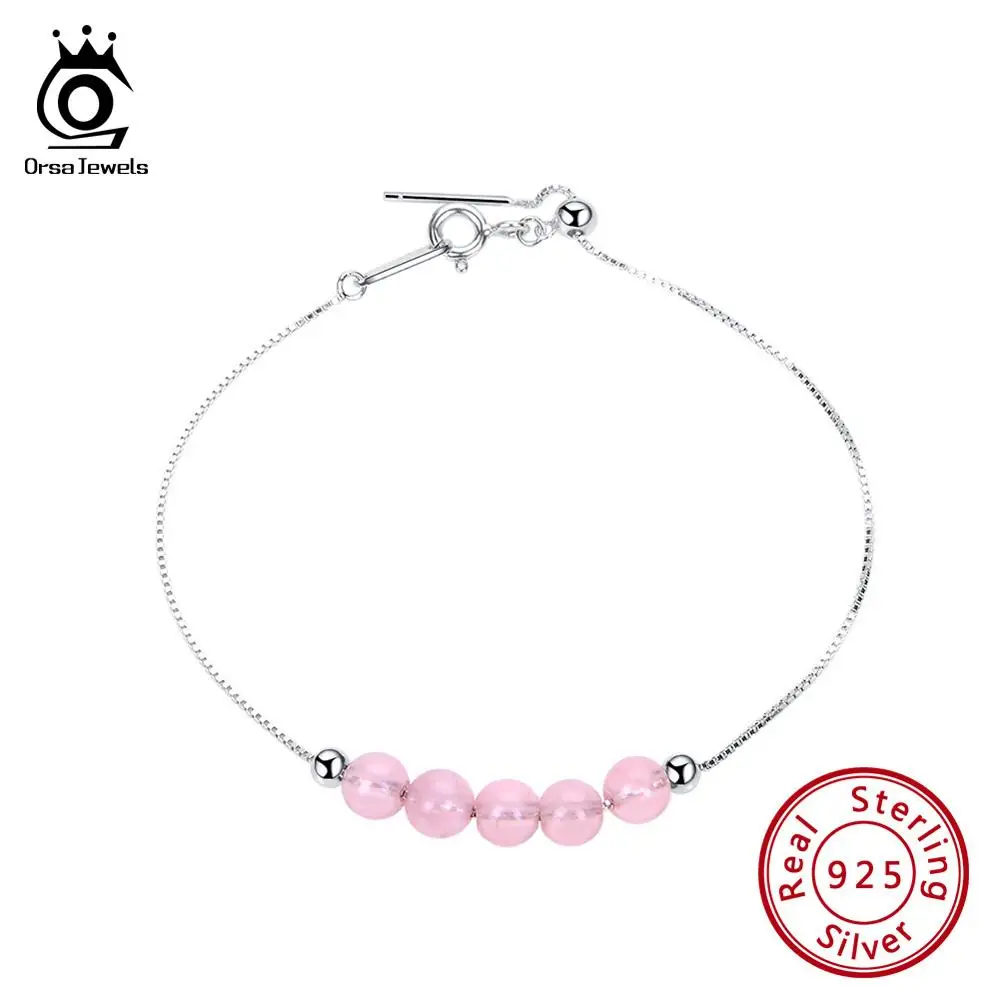 ORSA JEWELS красивые женские розовые кварцевые стерлингового серебра 925 Браслеты настоящие Подвески красивый стильный подарок ювелирные изделия SB49-F