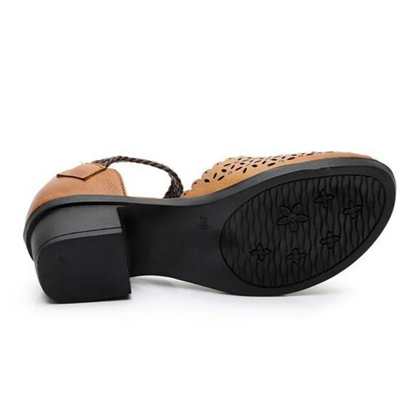 

Hot Promotion 2020 Plus Size Hollow Cowhide Summer Leather Sandals Women Shoes High Heel Sandals Comfort Non-slip Women Sandals