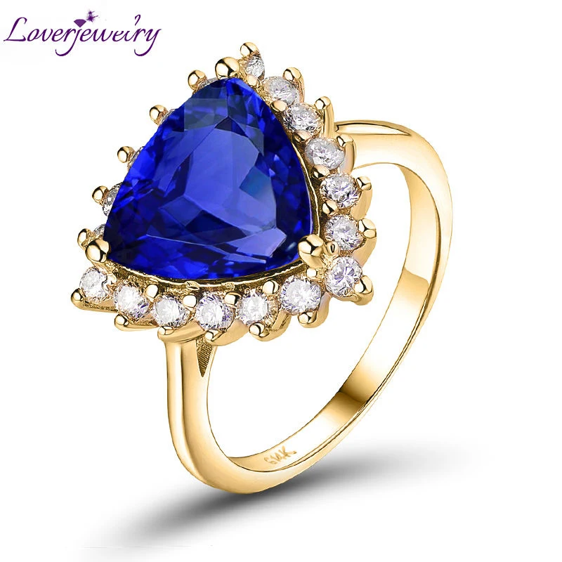 

LOVERJEWELY Femme Rings 2023 Solid 14KT Yellow Gold Diamonds Blue Tanzanite Ring Gemstone for Women Engagement Anniversary Gifts