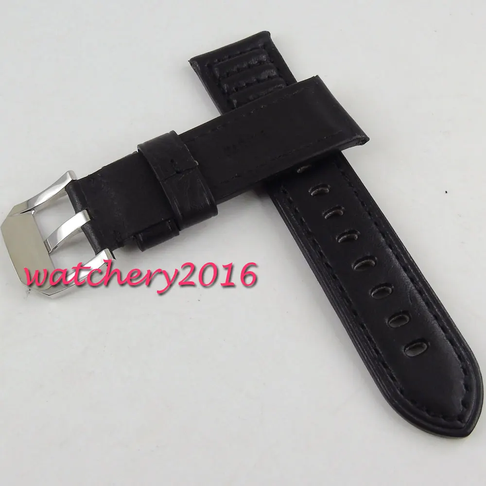 23mm parnis black heavy leather Genuine fit mens military watch | Наручные часы