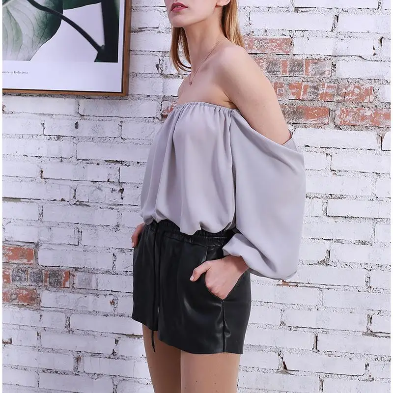 Summer Slash Neck Women Blouse Shirts Off-Shoulder Sexy Lantern Sleeve Blouses Female Solid Tops Plus Size WS8822Z |