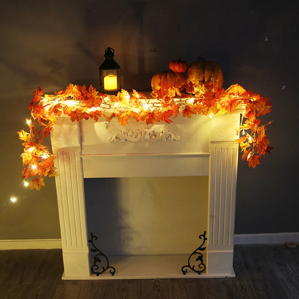 

1.7M LED Lighted Fall Autumn Pumpkin Maple Leaves Garland Thanksgiving Decor Light Festive DIY Halloween Decor#9