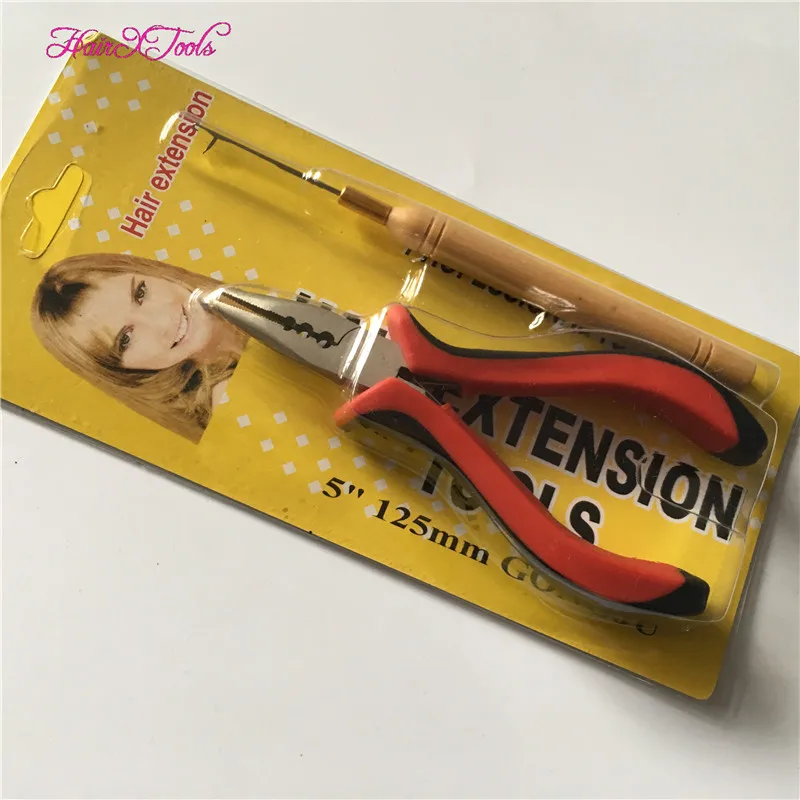 Набор инструментов для наращивания волос с помощью микрокапсул и I-типов со змеевиком и плоскогубцами с красной и черной ручкой и тремя отверстиями.