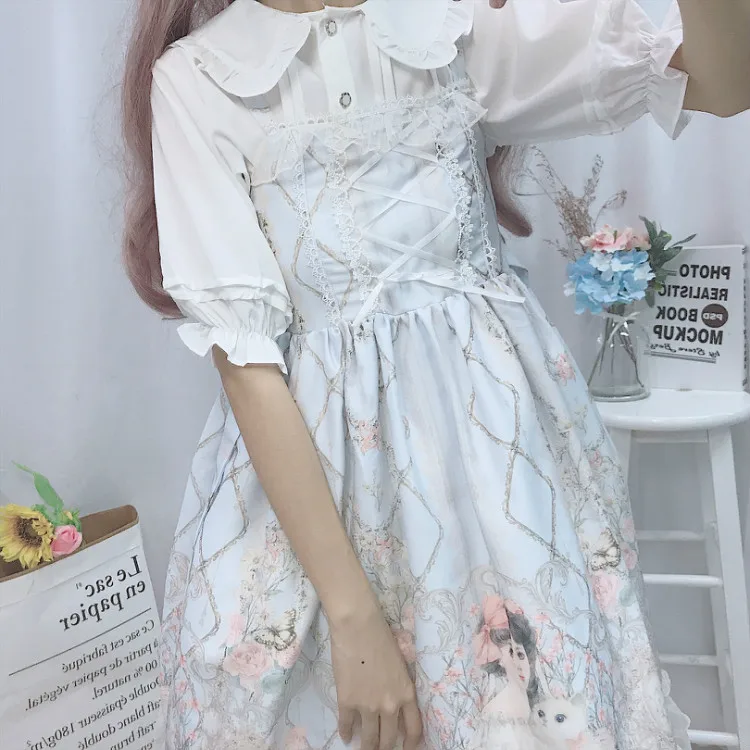Платье Лолиты, японское платье JSK Kawaii, сказочное платье на бретелях, женское летнее платье, мягкое милое платье лолиты для девочек