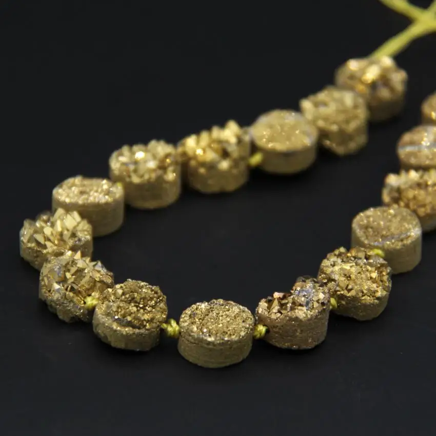 Круглые круглые шарики Geode Drusy из титанового золота 16 шт.|cabochon beads|round cabochonround flat beads