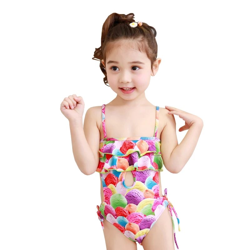 Цельный купальный костюм для маленьких девочек с красочным принтом мороженого