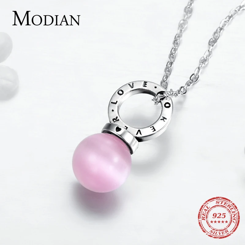 Modian Аутентичные 925 стерлингового серебра Forever Love розовый опал ожерелье для женщин