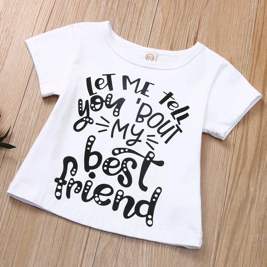 Одежда для девочек Футболка с буквенным принтом маленьких + джинсовые шорты