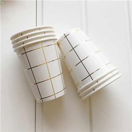 8pcs/set Gold Foil Pink Disposable Tableware Christmas New Year Party Paper Plates Cups Birthday Party Supplies Plastic Straws - Цвет: E3 8pcs paper cups