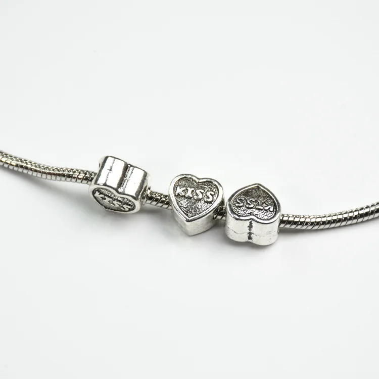 Рукоделие большое отверстие Сердце сплав Eeuropean Bead Fit Pandora Шарм браслет браслеты