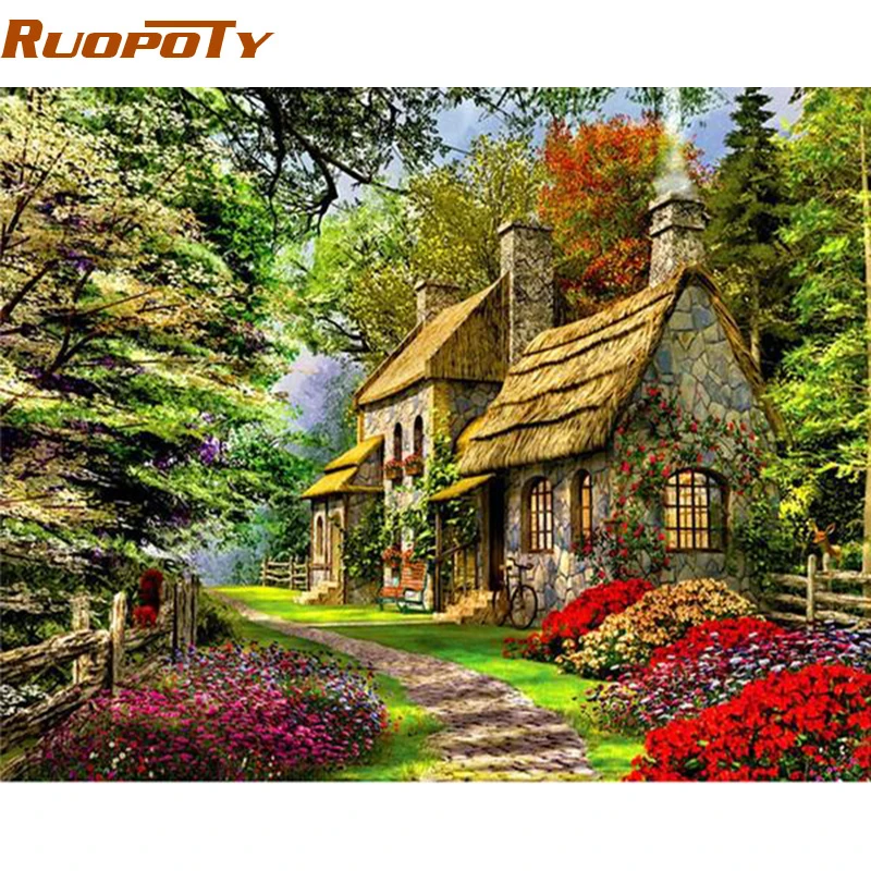 Набор для рисования по номерам RUOPOTY в зеленом доме акриловая краска сделай сам