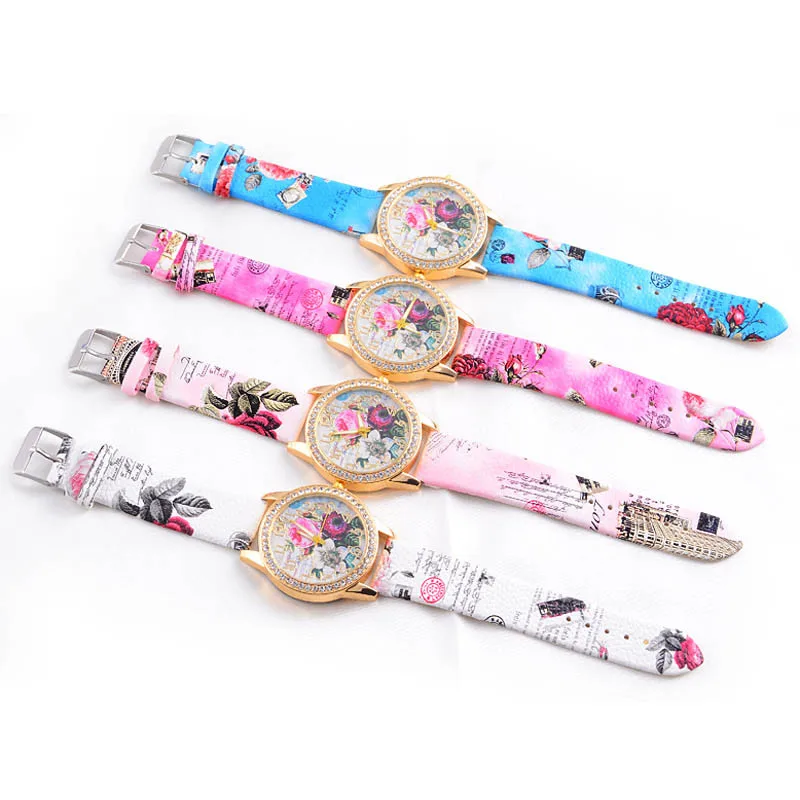 Популярные модные электронные часы женские с цветами цветными бриллиантами из