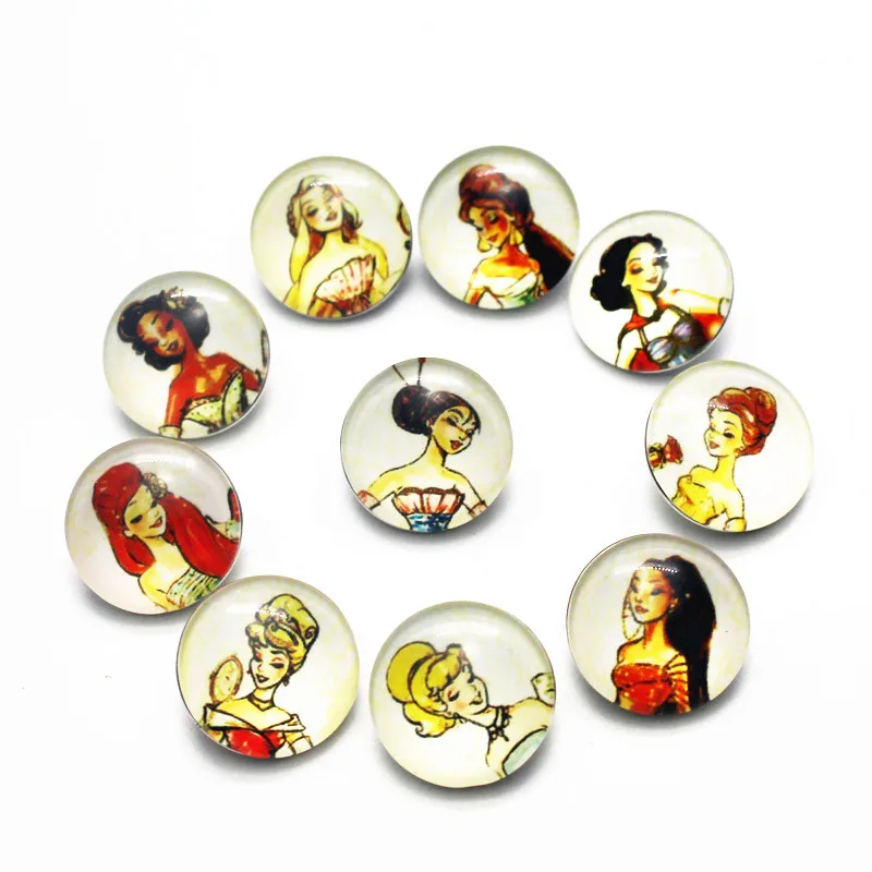 

Newest 50pcs/lot Beautiful Woman Snap Button Charms Print Glass Snap Buttons Fit 18mm Woman Snap Bracelet DIY Jewelry