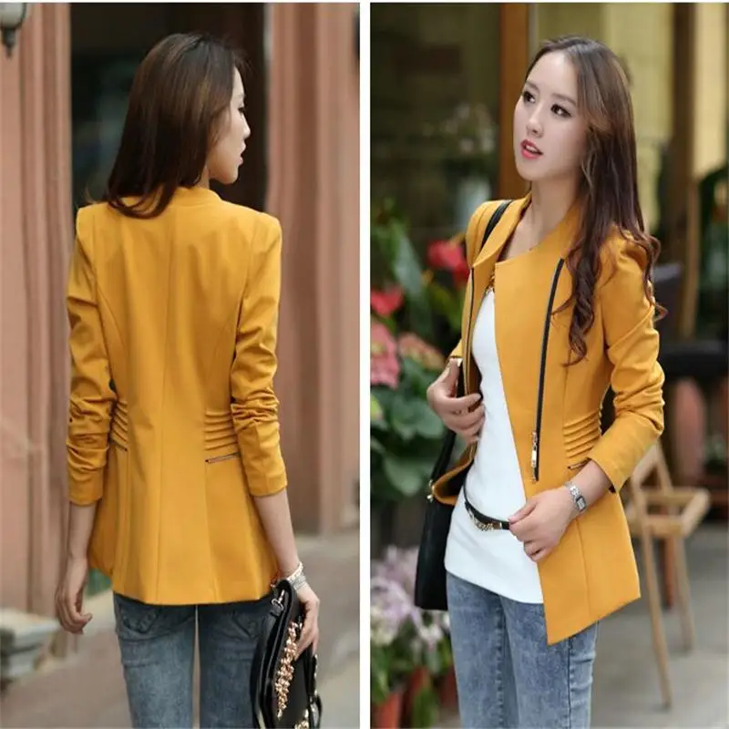 Новинка 2018 модные женские однотонные блейзеры на молнии приталенный маленький