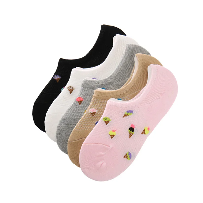 

5 Pairs/lot Women Socks Candy Color Small Ice Cream Pattern Boat Sock Suit for Summer Breathable Casual Girls Funny Socks Meias